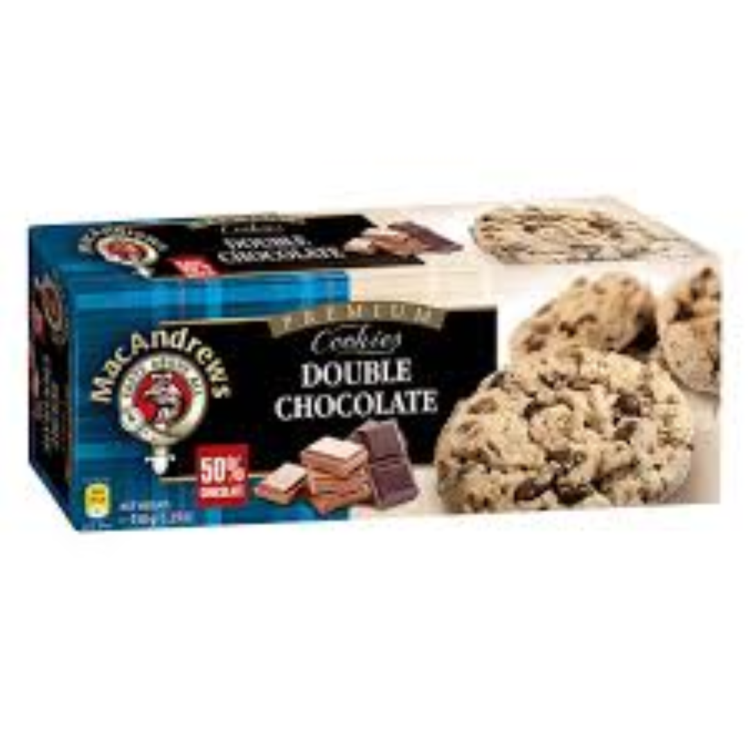 MAC ANDREWS 50% DOUBLE CHOC COOKIES 150G